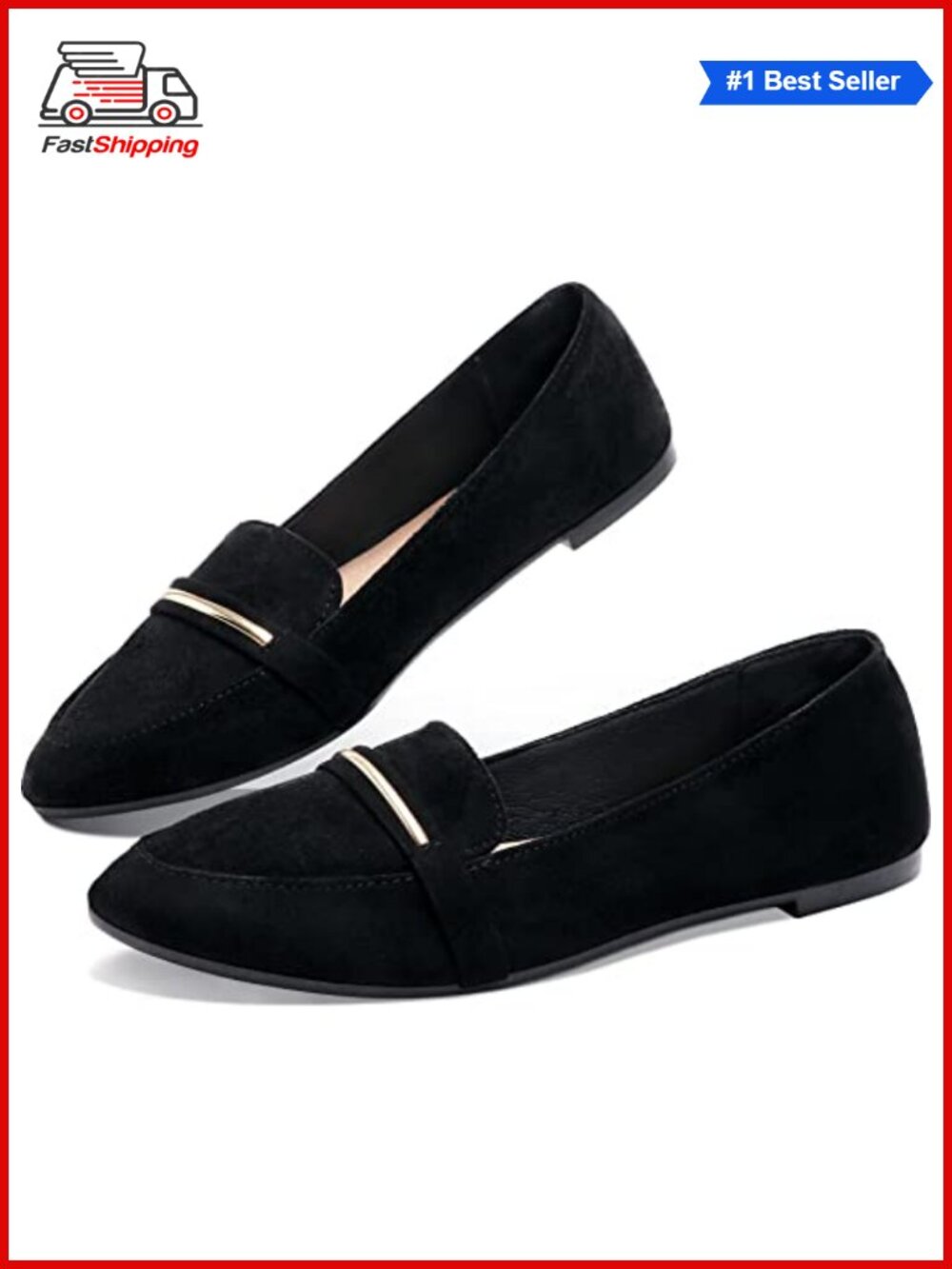 Faux Suede Pointy Toe Penny Loafer Flats Comfortable Slip On Work Shoes